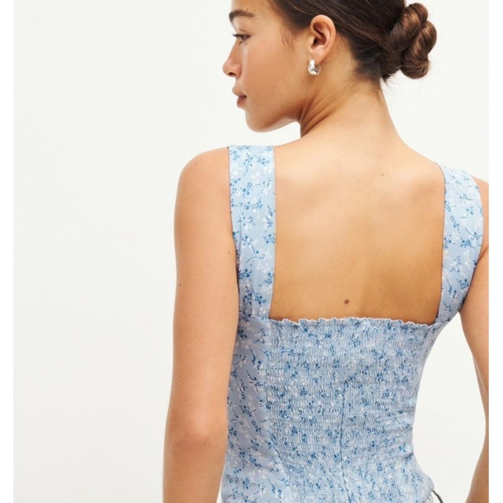 Reformation Hester Tank Top 4 Blue Floral Coquette  Sweetheart Cami Cottagecore - Picture 4 of 13